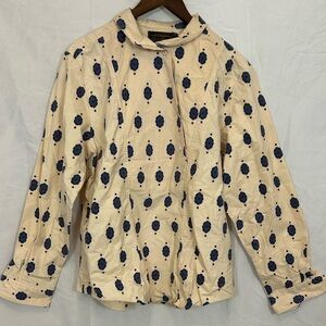 Eddie Bauer Cream and Blue Patterned Shirt
